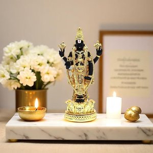 Handmade Gold Coated Balaji <b>Statue</b> 5 Inch Traditional <b>Religious</b> Idol for Home Temple Decor and Worship - Product Image 1
