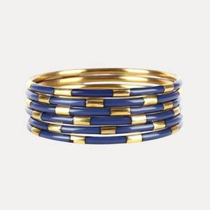 Lot de 6 bracelets ethniques plaqués platine pour femme, en laiton, avec résine rose et noire, motif géométrique, pour soirée - Product Image 5