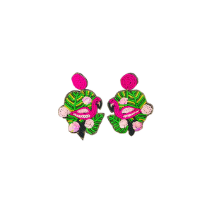 Pendientes con cuentas inspirados en flamencos, pendientes con cuentas de verano, pendientes de moda, pendientes de estilo vacacional, pendientes modernos para chicas - Product Image 1