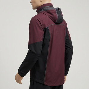 <b>Men</b> Burgundy Black Hooded Windbreaker <b>Jacket</b> Full Zip Mesh Panel Lightweight Outdoor Sports <b>Running</b> <b>Jacket</b> - Product Image 3