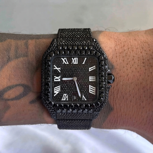 Reloj de Lujo para Hombre con Diamantes Negros, Cuadrado, de Cuarzo, con Números Romanos, Pantalla Analógica, Caja de Acero Inoxidable, Esfera de 40 mm, Cierre Desplegable - Product Image 1