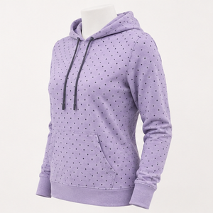 Sudadera con Capucha Personalizada para Mujer, Color Lavanda Suave, Corte Ajustado y Relajado, Diseño de Puntos, Ligera, de Algodón y Felpa - Product Image 3