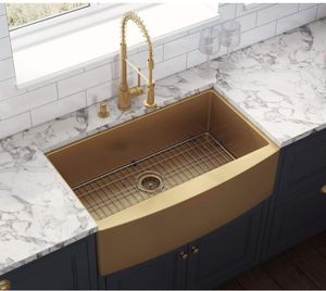 Évier de cuisine en laiton martelé haut de gamme, fait main, cuve spacieuse, finition durable, pour installations de cuisines de style farmhouse de designer, livraison mondiale - Product Image 1