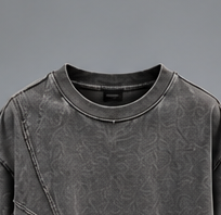 Camiseta Oversize Gris para Hombre con Cuello Redondo, Ajuste Holgado, Estampado Gráfico Lavado, Manga Corta, Estilo Urbano - Product Image 6