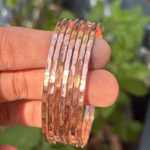 Juego de Brazaletes de Cobre Martillado Hechos a Mano, Pulseras Apilables Rústicas para Mujer, Joyería Elegante para Uso Diario, Regalo - Product Image 5