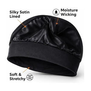 Bulk Wholesale 3D Embroidery Casual Plain <b>Satin</b> Skull Cap Smooth <b>Lined</b> Sleeping Dome Cap Custom Color Unisex Silky <b>Beanie</b> - Product Image 4