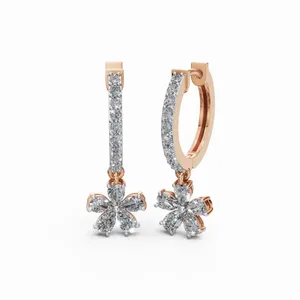 Aros de Diamantes Cultivados en Laboratorio con Diseño Moderno, Redondos y en Forma de Pera, con 26 Diamantes, en Oro Rosa de 18K para Mujer - Product Image 4