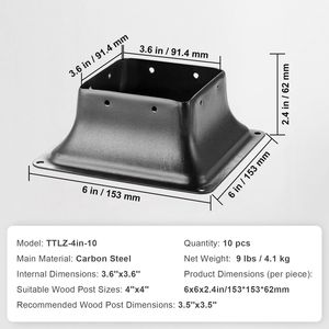 10 Pezzi Staffe per Pali in Acciaio Verniciato a Polvere 3.6"x3.6" Forma Quadrata Interna 4x4 Adatte per Pali di Ancoraggio Standard per Pavimentazione in Legno - Product Image 4
