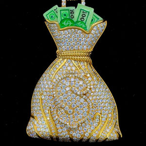 Venta al por mayor de Plata de Ley 925 chapado en oro amarillo VVS moissanita diamante sólido dinero bolsa colgante lujo dólar encanto colgante - Product Image 4