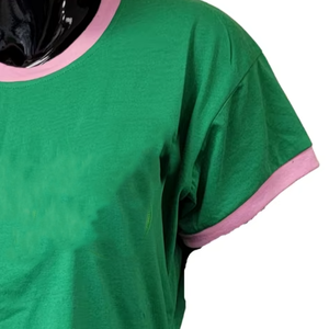 Camiseta Casual de Manga Corta con Cuello Redondo y Ribete Rosa Verde para Mujer, con Logotipo, Corte Regular, 100% Algodón Transpirable - Product Image 5