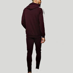 Ensemble de survêtement pour homme, couleur bordeaux, à capuche, manches longues, en polyester uni, coupe classique, pour l'automne - Product Image 3