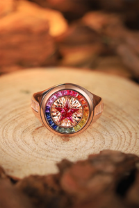 Rose Gold Cocktail Ring With <b>Rainbow</b> Zircon Star Center Bezel Setting Luxury Unisex Party Jewelry - Product Image 2