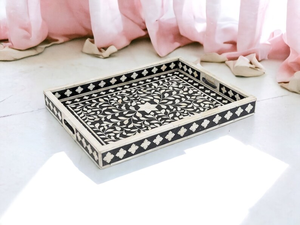 Plateau de service en bois avec incrustation d'os, motif floral moderne, fait main, plateau décoratif en os incrusté, par PERFECT ENTERPRISES - Product Image 3