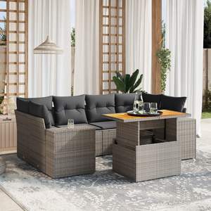 Ensemble de canapés de jardin en rotin gris avec coussins, 6 places, mobilier d'extérieur, design contemporain - Product Image 1