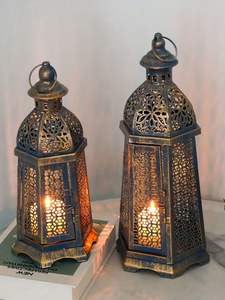 Lanterne en verre gaufré arabe, lanternes marocaines, porte-bougie en métal pour le Ramadan, décoration d'intérieur - Product Image 6