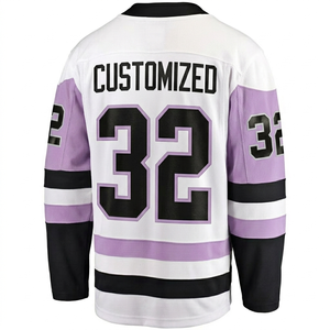 Jersey de hockey sobre hielo personalizado por el fabricante, manga larga, blanco, morado, negro, transpirable, de secado rápido, con número de equipo y logotipo personalizados, ropa deportiva. - Product Image 2