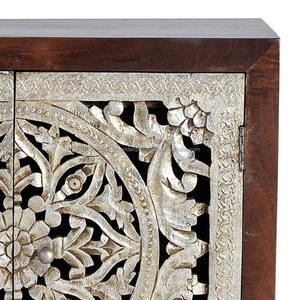 New Solid Two-Door Wooden <b>Sideboard</b> Handcarved with Beautiful Two Tone for Living Room Bedroom Indian Style <b>Kitchen</b> Cabinets - Product Image 4