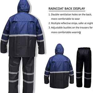 Universal Adult Waterproof Rain Suit Hooded <b>Jacket</b> and Pants Set <b>Reflective</b> PU Eco-Friendly Fabric Outdoor Camping Hiking Wear - Product Image 4