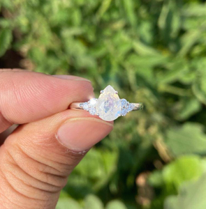 Pear Moonstone Ring Sterling Silver <b>Simulated</b> <b>Diamond</b> Accents Teardrop Gemstone Handmade Elegant Women Jewelry - Product Image 1