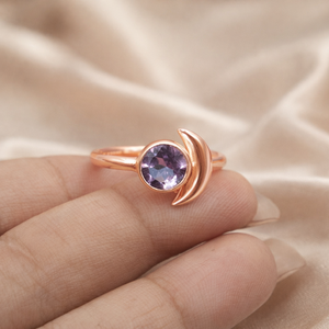 Bague en argent sterling 925 avec améthyste, forme croissant de lune, pierre précieuse violette, ajustable, bijou spirituel pour femme, cadeau pour elle - Product Image 2