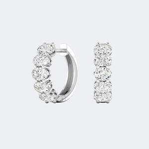 Pendientes de aro tipo huggie con diamantes cultivados en laboratorio de corte ovalado de 2.00 CTW, oro de 14K, VVS VS DEF, engaste de púas compartidas, joyería de lujo brillante con bisagras - Product Image 5