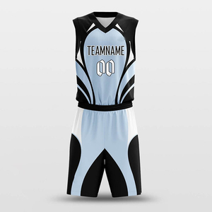 Conjunto de Uniforme de Baloncesto Sublimado Personalizado, Unisex, Cuello en V, Sin Mangas, Azul Claro y Negro, Uniforme Deportivo Transpirable - Product Image 2