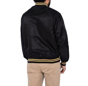 Men's Black Bomber <b>Jacket</b> With Gold Trim Regular Fit Casual Autumn Wear Zipper Closure Satin Lining Polyester Material - Product Image 5