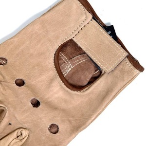 Gants de motard mi-doigts en cuir véritable premium couleur Tan désert avec design ventilé et sangle réglable – Fournisseur en gros - Product Image 4