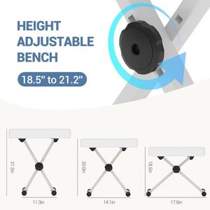 Banco plegable para piano, taburete ajustable portátil para teclado con asiento acolchado grueso, pies antideslizantes, color blanco - Product Image 4