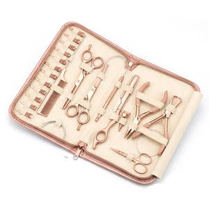 Kit de herramientas profesionales para extensiones de cabello con aguja de crochet, pinzas, clips, acabado en oro rosa de calidad profesional para salón de belleza. - Product Image 1