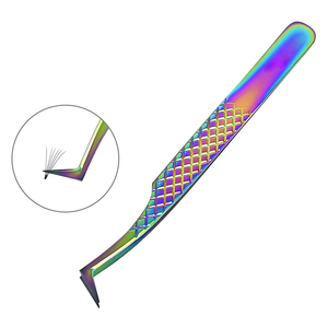 Ensemble de pinces à cils en acier inoxydable arc-en-ciel, poignée diamantée, pinces à extensions de cils, pointes inclinées, courbées et droites - Product Image 4