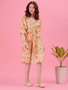 Robe Midi en Georgette à Imprimé Floral, Taille Naturelle, Tissu Écologique pour Femme - Nouvelle Collection Prix de Gros - Product Image 4