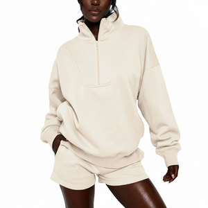 Premium Women Tracksuit Set Half <b>Zip</b> Sweatshirt Shorts Set Custom Loungewear - Product Image 1