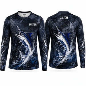 Chemise de pêche à manches longues personnalisée avec imprimé marlin bleu pour hommes, UPF 50, anti-UV, polyester, pull-over - Product Image 1