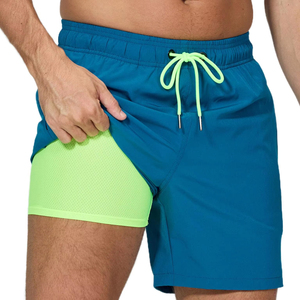 <b>Mens</b> Swim <b>Trunks</b> with Compression Liner 2 in 1 Solid Beach Swimming <b>Trunks</b> Breathable Quick Dry Swim Shorts with Zipper Pockets - Product Image 1