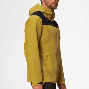 <b>Men's</b> Yellow Hooded <b>Waterproof</b> <b>Jacket</b> Color Blocking Sporty Zipper Closure Polyester Shell Autumn Wear Raincoat - Product Image 2