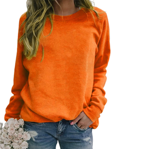 เสื้อสเวตเชิ้ตคอกลมโอเวอร์ไซส์สำหรับผู้หญิง สีพื้น ไหล่ตก แขนยาว ผ้าฝ้ายถัก 100% ระบายอากาศได้ดี เหมาะสำหรับใส่ในฤดูใบไม้ร่วง - Product Image 1