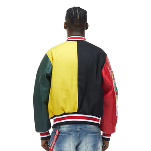 Veste universitaire pour homme, design color block avec patch brodé, col rabattable, coupe classique, style décontracté - Product Image 3