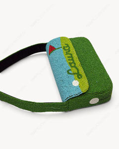 Sac à bandoulière de golf perlé fait main Vert Bleu Motif terrain de golf Drapeau Balle Design Sac de soirée pour femme Fabricant Grossiste - Product Image 4