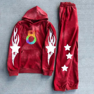 2026 Hot Selling Vintage Acid Wash Hoodie and Flared Pants Zipper Tracksuit Set for <b>Men</b> - Product Image 5