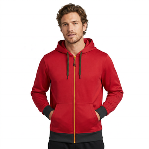 Sudadera con capucha roja para hombre, cierre de cremallera, corte regular, forro polar, informal, para otoño - Product Image 2