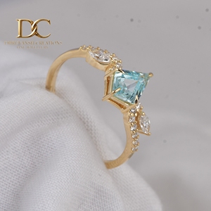 Dhruvansh Creations 9k Solid <b>Gold</b> Lab Grown Diamond Lab Grown Paraiba Tourmaline Prong <b>Set</b> Kite-Shaped Cocktail <b>Ring</b> Trendy - Product Image 5