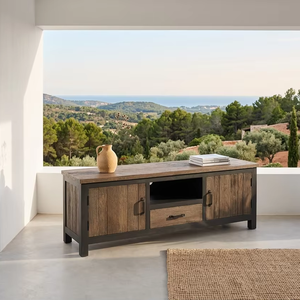 Aparador para TV Azora de Madera de Teca Sólida, 4 Cajones, Diseño Contemporáneo, Acabado Ecológico, Aparador Resistente para Bar - Product Image 1