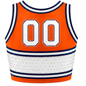 Haut court sans manches pour femme, col en V, orange, blanc, bleu marine, pour cheerleading, performance athlétique, uniforme d'équipe, compétition - Product Image 2