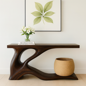 Mesa Consola Moderna Artesanal de Madera Maciza Natural, Mesa Decorativa para Sala de Estar, Entrada de Hotel o Recibidor, Mesa de Entrada Curva - Product Image 2