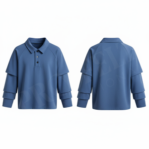 Polo à manches longues en coton mélangé respirant, design superposé, col élégant, pour automne-hiver, prix de gros abordable - Product Image 2