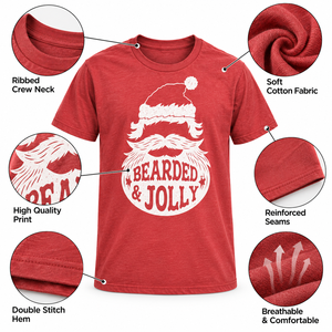 Camiseta navideña para hombre Bearded & Jolly, camiseta roja de manga corta con estampado, informal, con cuello redondo, corte regular - Product Image 3