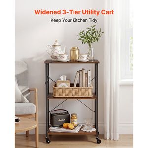 Carrello da Cucina Industriale a 3 Ripiani Robusto con Ruote, Supporto per Microonde e Caffettiera, Scaffale Portaoggetti - Product Image 2