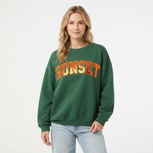 Women Oversized Custom Design Sequin Applique Letters Embroidery <b>Crewneck</b> Sweatshirt Casual Soft Pullover - Product Image 4