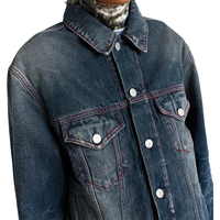 Jaket Denim Wanita Custom Warna Pudar 100% Katun Biru Model Lurus Kancing Depan Jahitan Kontras Produsen Label Pribadi OEM